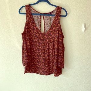 Floral print cold shoulder top